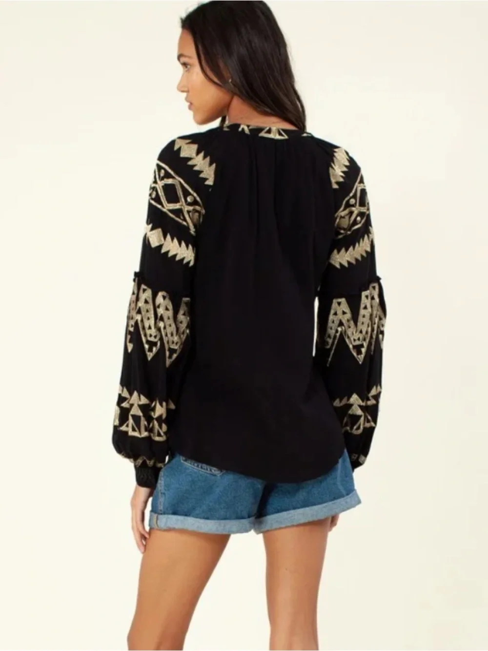Hale Bob Terra Embroidered Boho Blouse Size XS